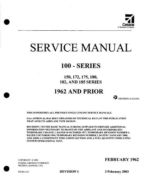 Cessna Service 100 Series Repair Manual 1956 62 Cessna 150 172 177 180 182 185 Service Workshop Book