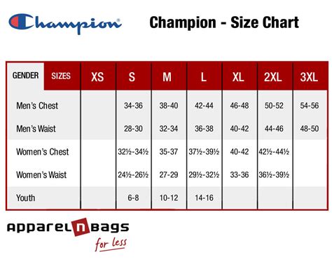 Champion Us Size Chart