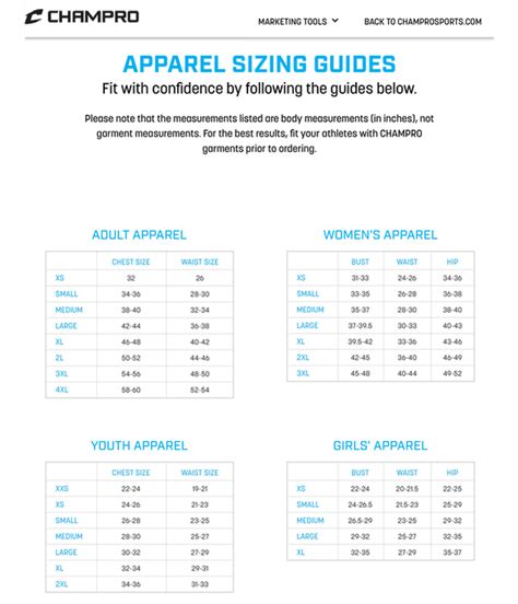 Champro Jersey Size Chart