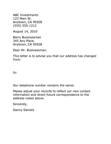 Change Of Address Letter Template