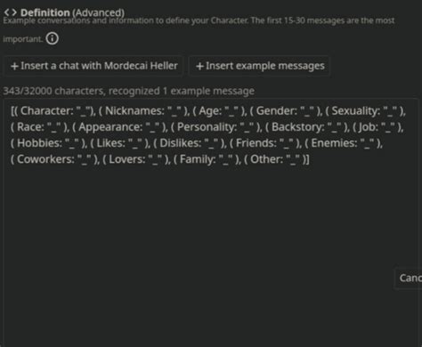 Character Ai Character Definition Template Copy And Paste