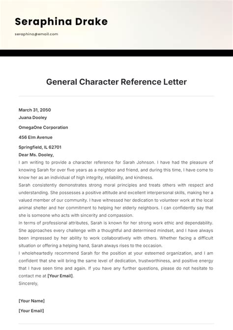 Character Reference Letter Template Word