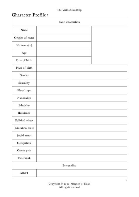 Character Template For Writing