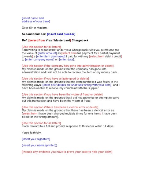 Chargeback Response Template
