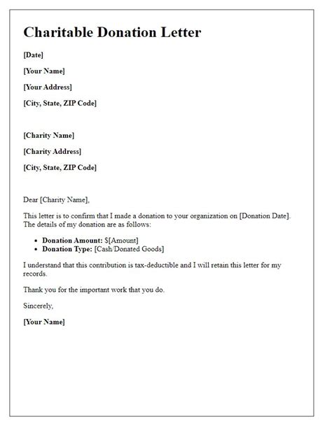 Charitable Contribution Letter Template