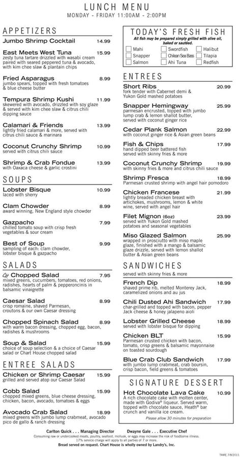 Chart House Dinner Menu