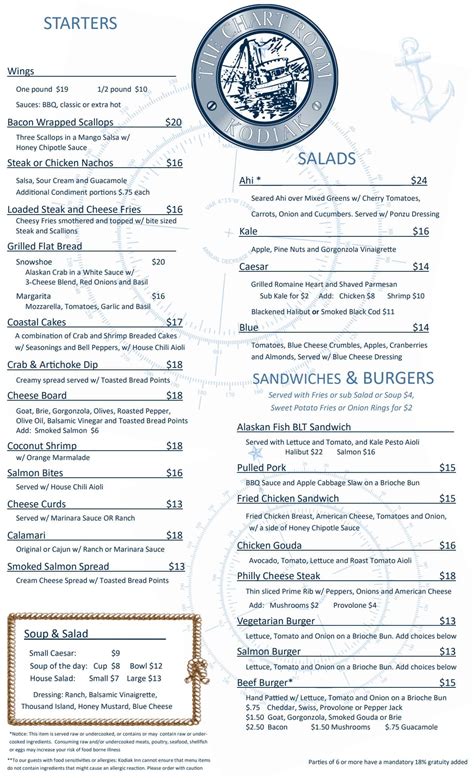 Chart Room Kodiak Menu