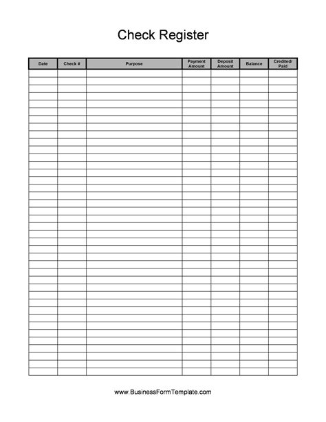 Checkbook Register Printable Free