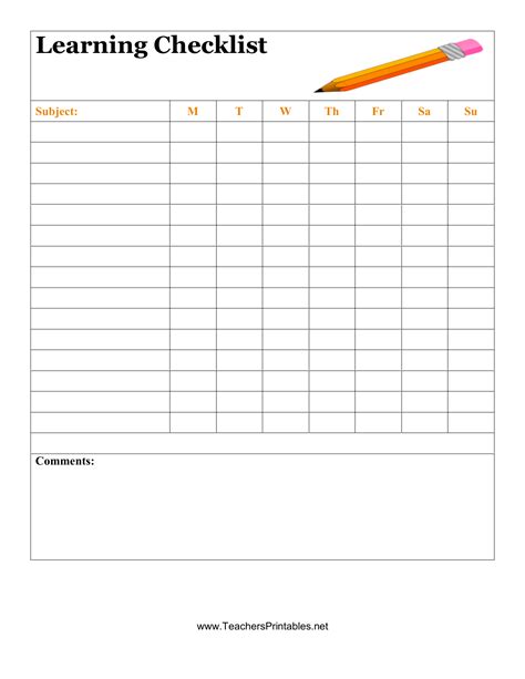 Checklist For Students Template