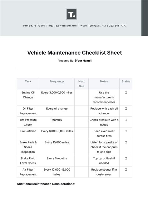Checklist Sheet Template