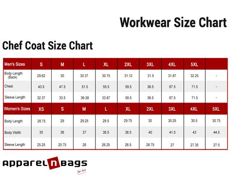 Chef Jacket Size Chart