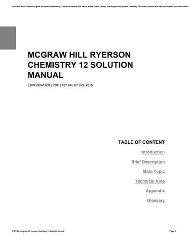 Chemistry Mcgraw Hill Ryerson Organic Solutions Manual