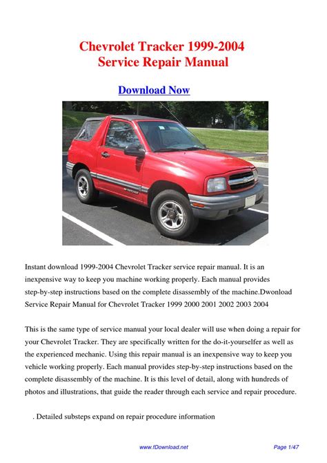 Chevrolet Tracker 1999 2004 Factory Service Manual