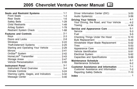Chevrolet Venture Owners Manual 1997 2005