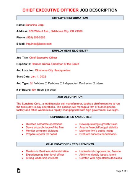 Chief Executive Officer Job Description Template