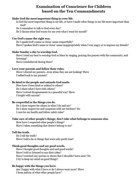 Childrens Examination Of Conscience Printable