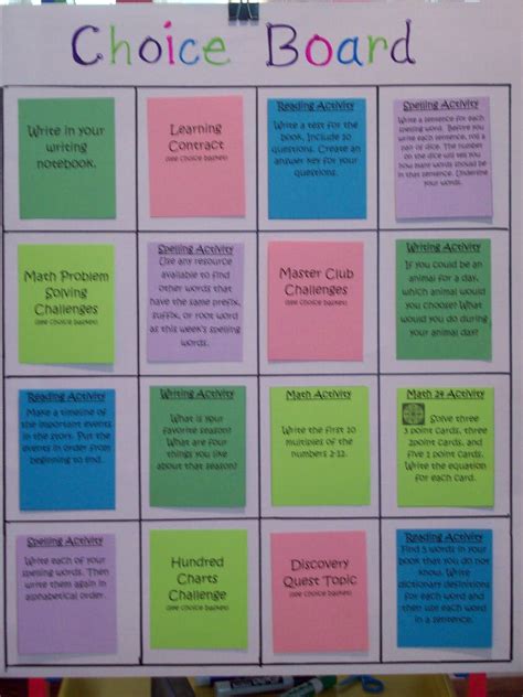 Choice Board Template Free