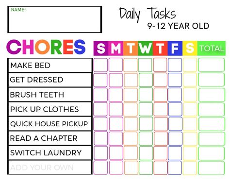 Chore Chart For 9 Year Old