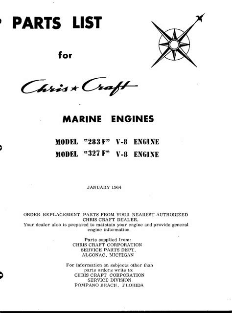 Chris Craft Marine Engine 283 327 F V8 Parts Manual List Epc