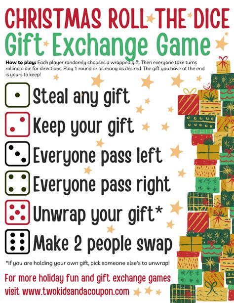 Christmas Dice Game Gift Exchange Rules Printable