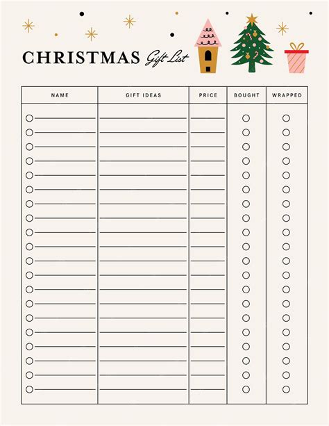 Christmas Gift List Template Free