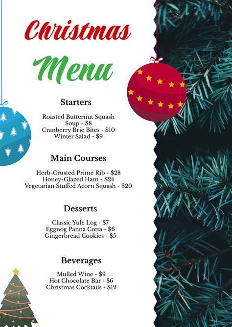 Christmas Menu Template Free
