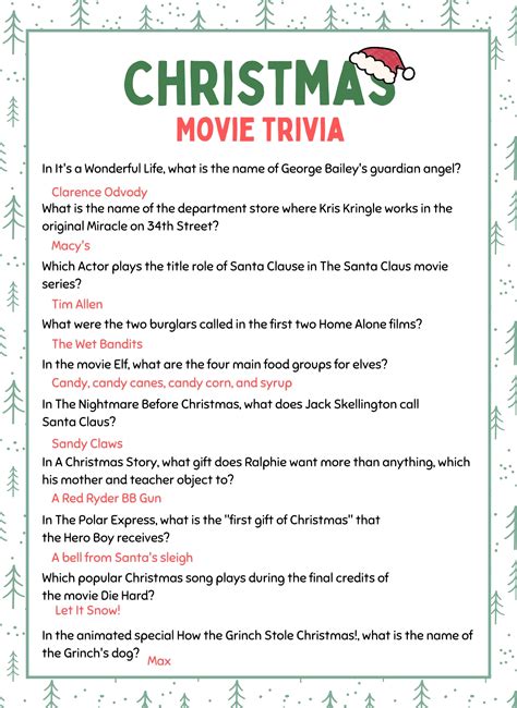 Christmas Movie Trivia Printable With Answers
