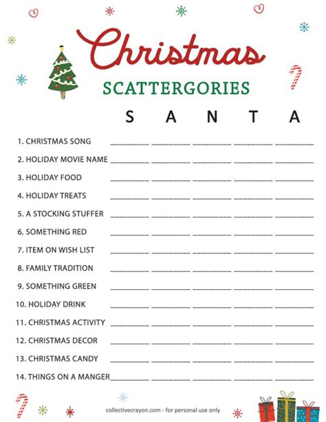 Christmas Scattergories Printable