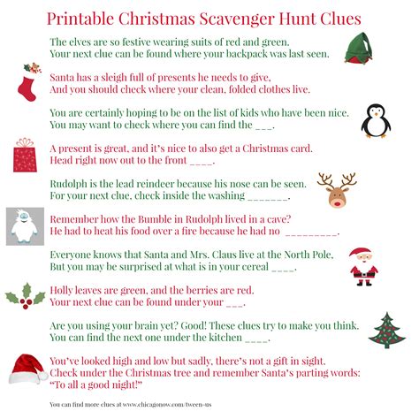 Christmas Scavenger Hunt Printable Clues