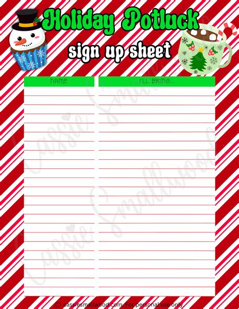Christmas Sign Up Sheet Template