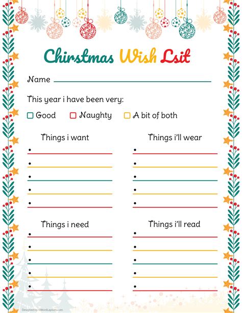 Christmas Wishlist Printable Free
