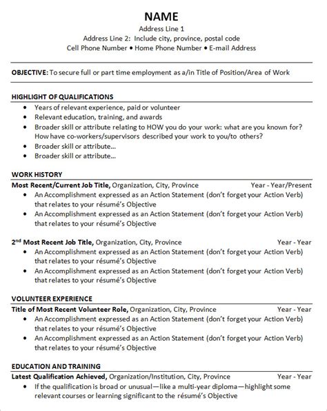 Chronological Resume Template For Word