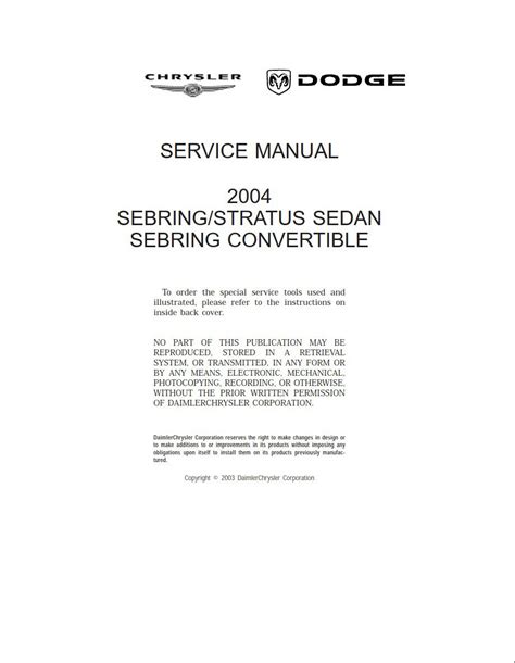 Chrysler Sebring Year 2004 Workshop Service Manual