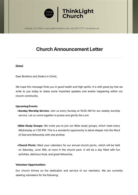 Church Announcement Template