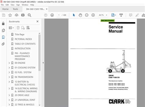 Clark C500 Y 950 Ch Forklift Factory Service Repair Workshop Manual Instant Download Sm 580