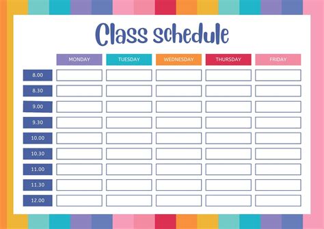 Class Timetable Template Free