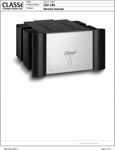 Classe Cav 180 Power Amplifier Original Service Manual