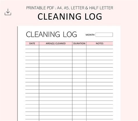 Cleaning Log Template