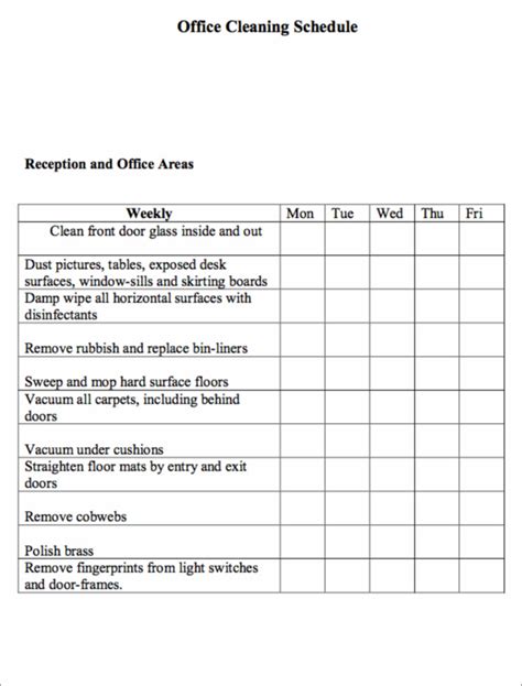 Cleaning Schedule Office Template