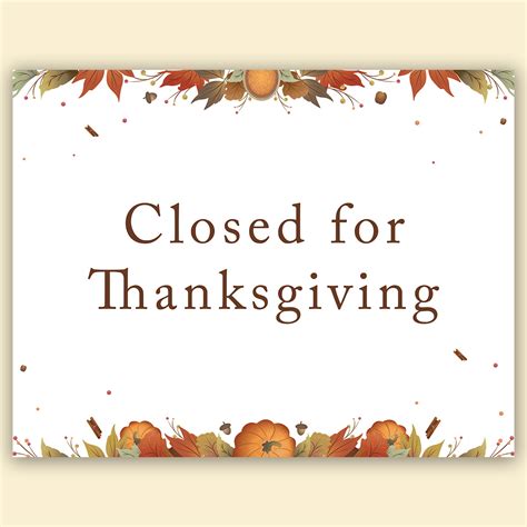 Closed For Thanksgiving Printable Sign