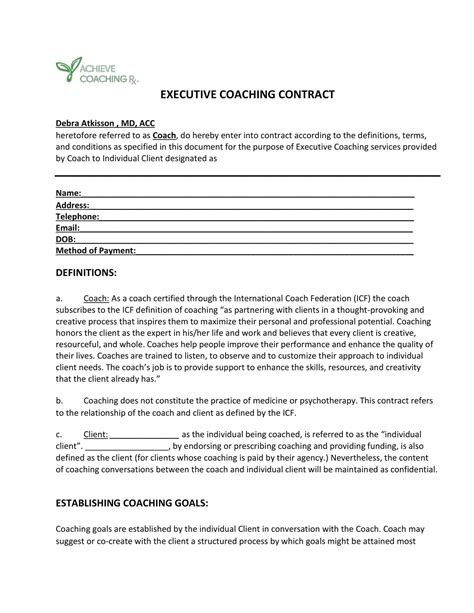 Coaching Contract Template Free