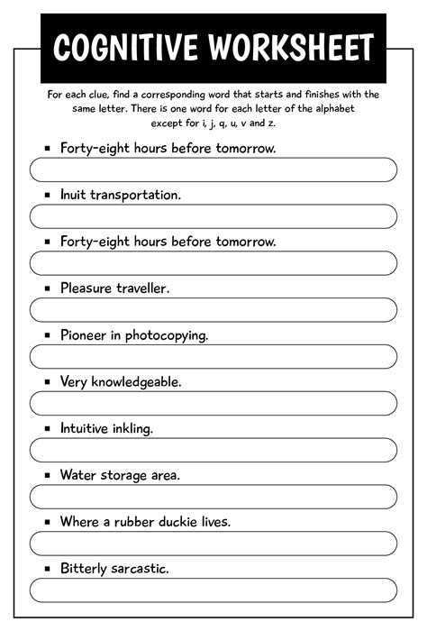 Cognitive Activities For Adults Printable
