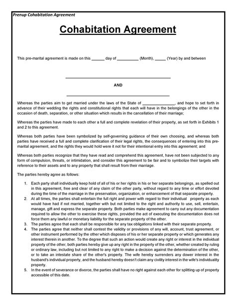 Cohabitation Contract Template