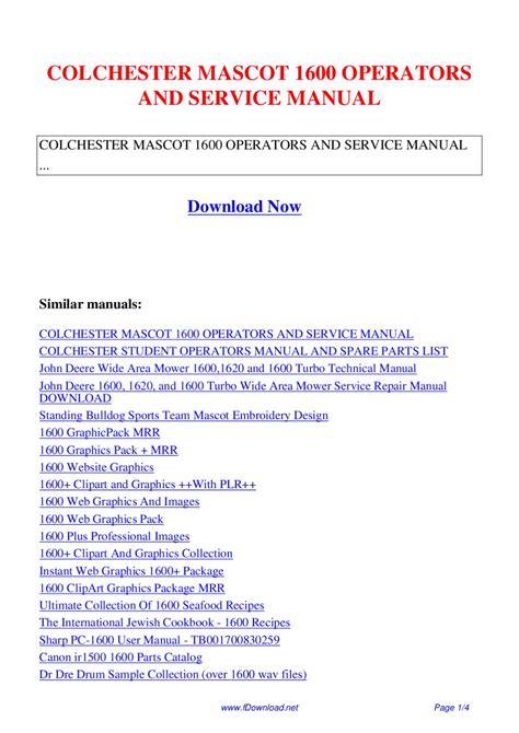 Colchester Mascot 1600 Operators And Service Manual