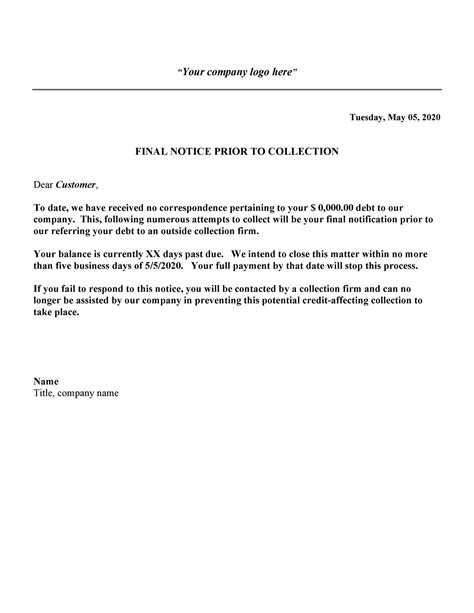 Collection Notice Template