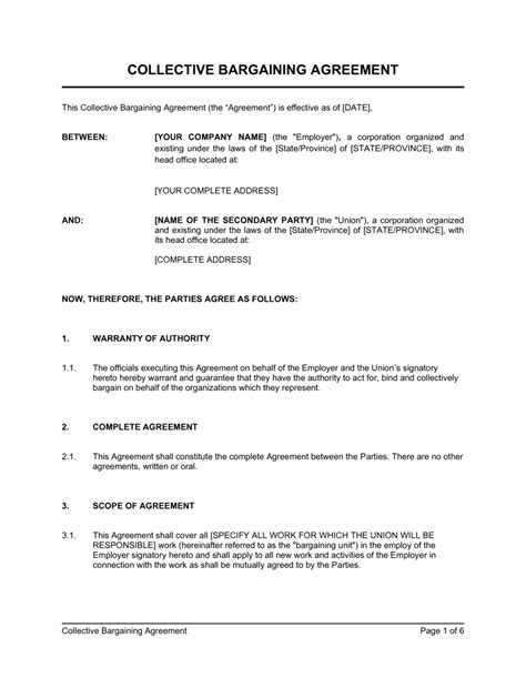 Collective Bargaining Agreement Template