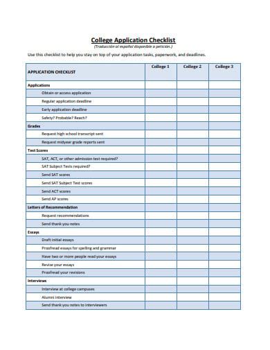 College Application Checklist Template