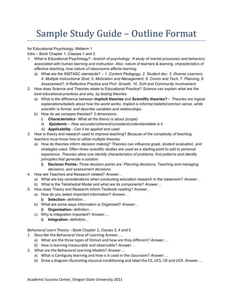 College Study Guide Template