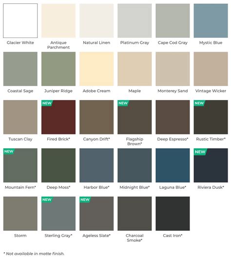 Color Chart For Vinyl Siding