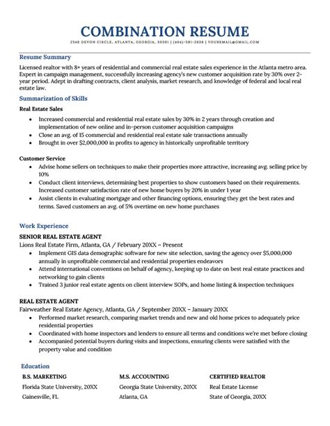 Combination Resume Format Template